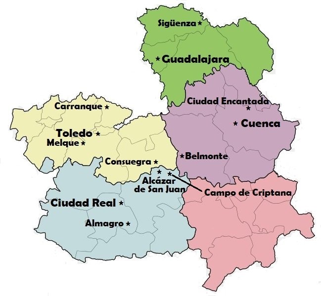 Mapa lugares que visitar en Castilla la Mancha