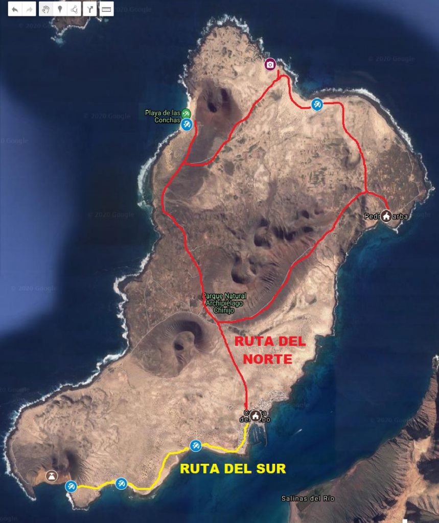 Mapa de la Graciosa con los senderos