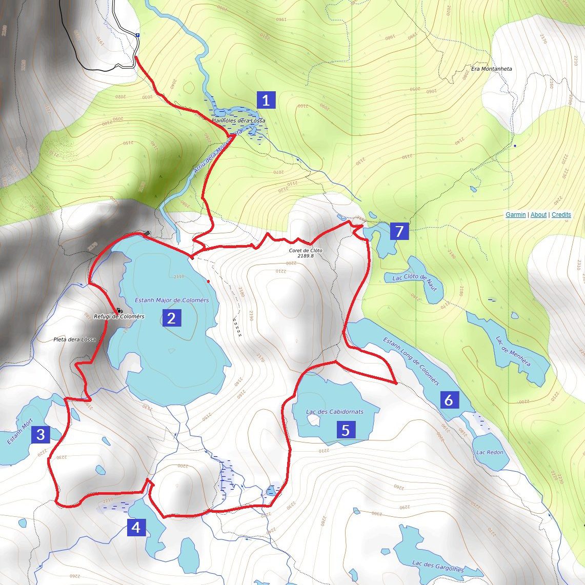 Mapa Ruta 7 lagos de Colomers