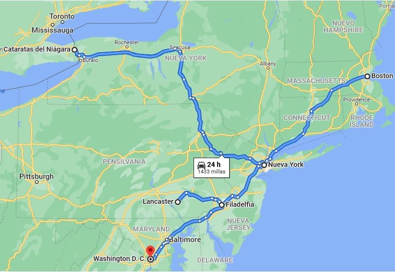 Mapa Costa Oeste Estados Unidos